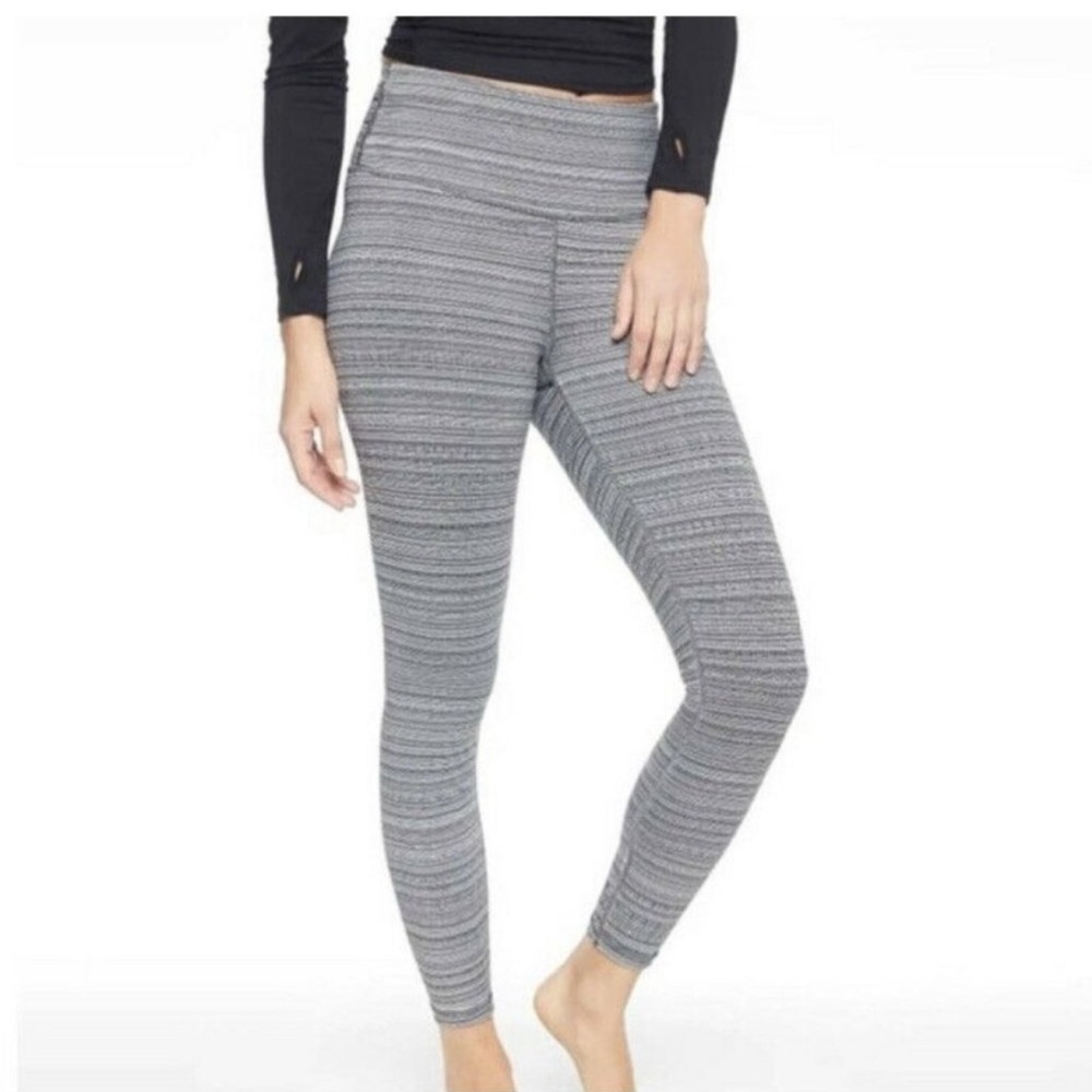 Athleta Chaturanga High Rise Black White Striped Leggings Size Medium